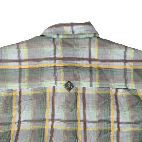 PrAna Button Up Shirt Adult Mens Medium Green Plaid Outdoors Cotton Casual * - Picture 5 of 8